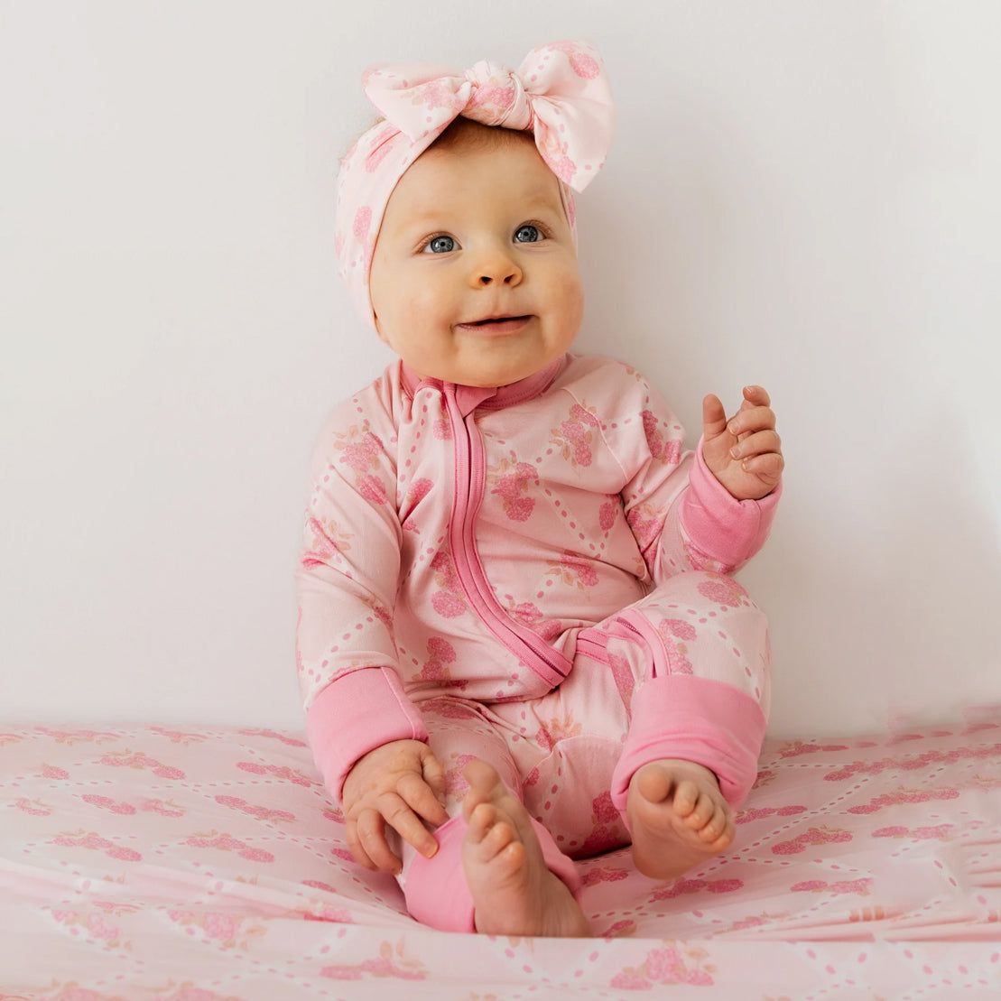 2PCS Timeless Floral Print Long Sleeve Zipper Baby Jumpsuit
