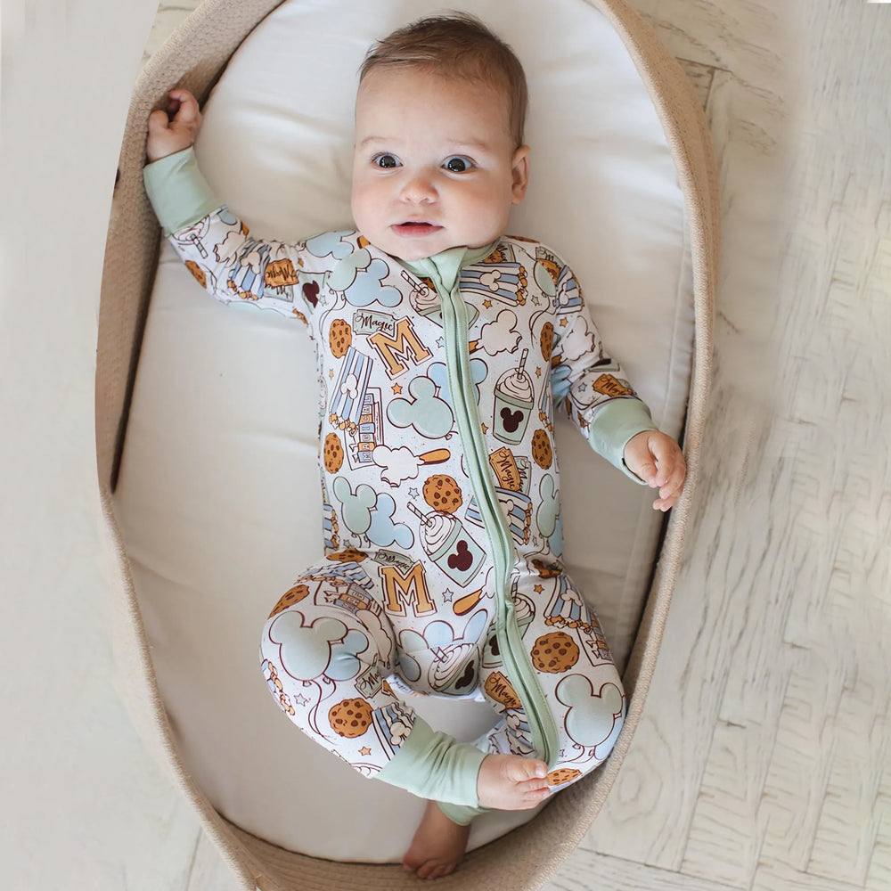 Cartoon Food Printed Zipper Bamboo Viscose Baby Jumpsuit