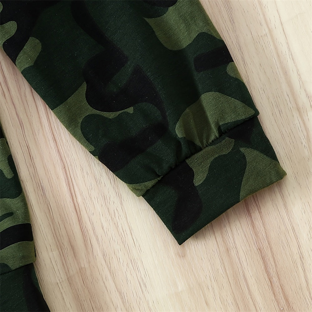 2PCS Lovely Bear Camouflage Printed Long Sleeve Hoodie Baby Set