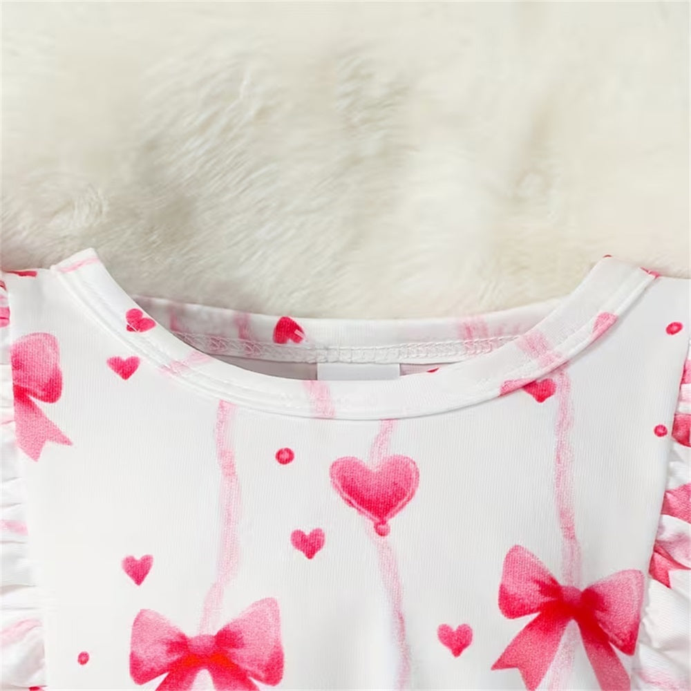 Fashion Bow Print Ruffle Trim Long Sleeve Baby Jumpsuit