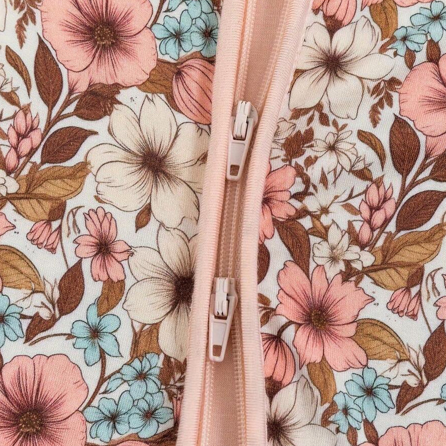Cozy Floral Printed Long Sleeve Zipper Baby Jumpsuit