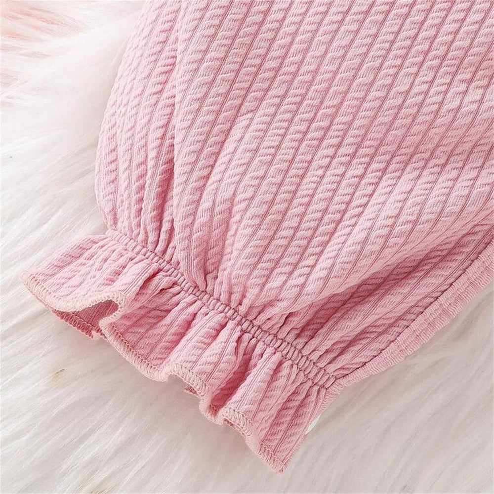 Pretty Solid Color Vine Embroidery Long Sleeve Baby Jumpsuit