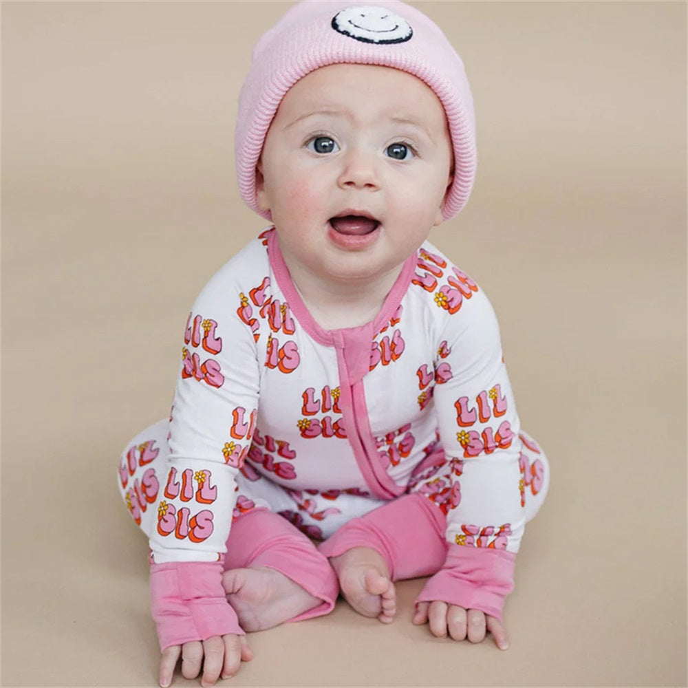LIL SIS Letter Print Long Sleeve Zipper Baby Jumpsuit