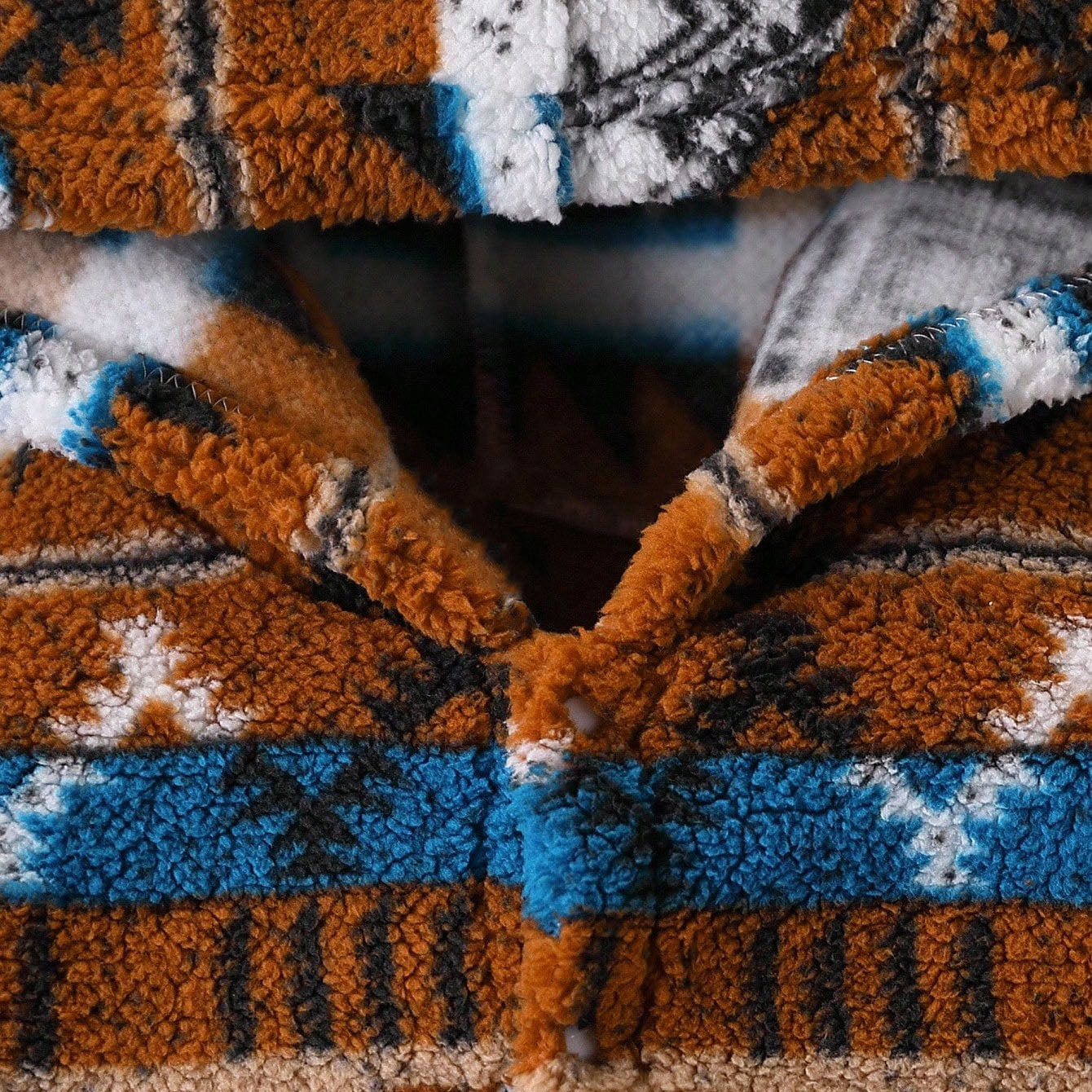 Fuzzy Geometric Patterns Printed Hoodie Baby Jumpsuit