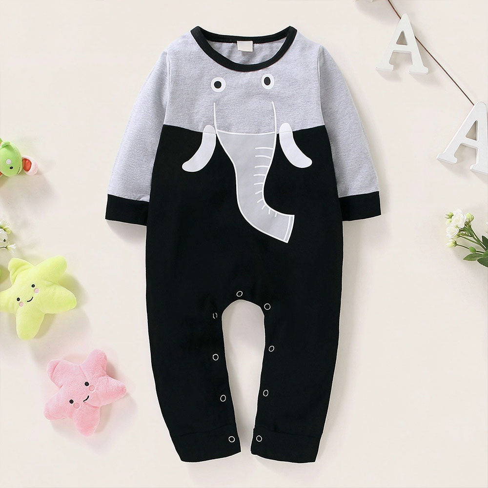 Comfy Elephant Print Long Sleeve Baby Jumpsuit