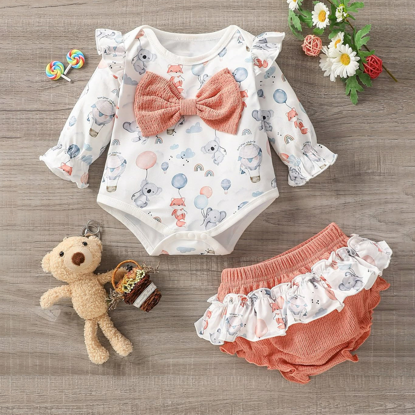2PCS Lovely Koala Printed Long Sleeve Baby Set