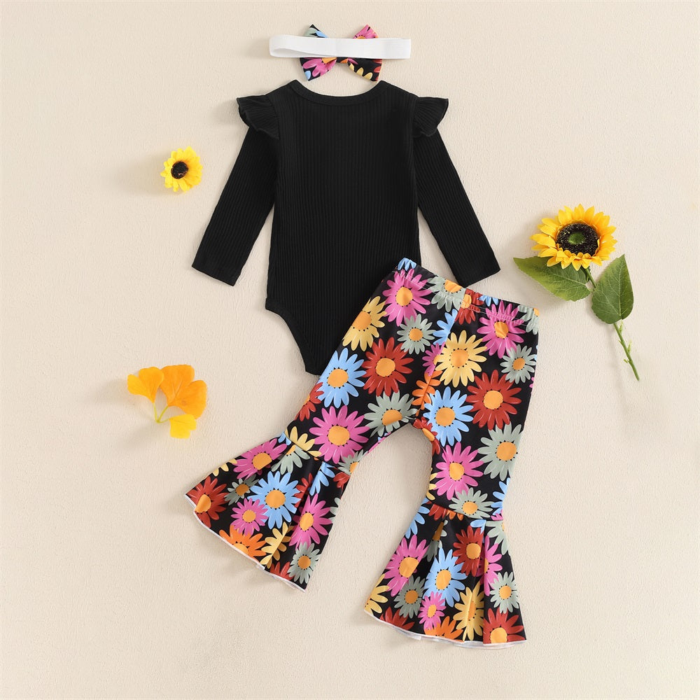 3PCS Comfy Cute Floral Print Long Sleeve Baby Set