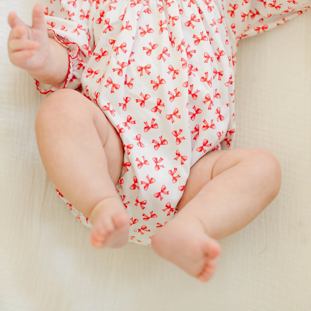 Allover Bow Print Long Sleeve Baby Romper