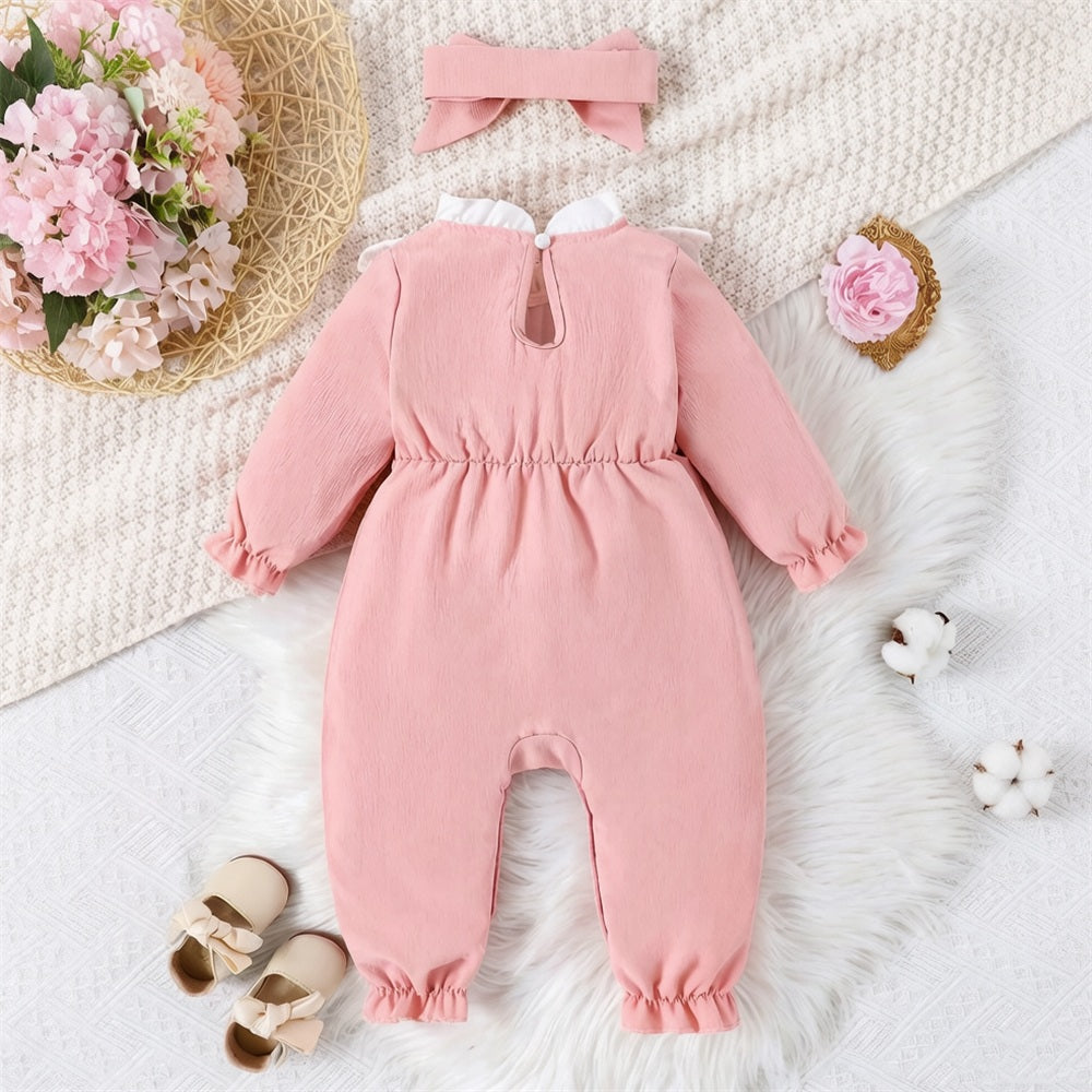 2PCS Pretty Color Blocking Lace Long Sleeve Baby Jumpsuit