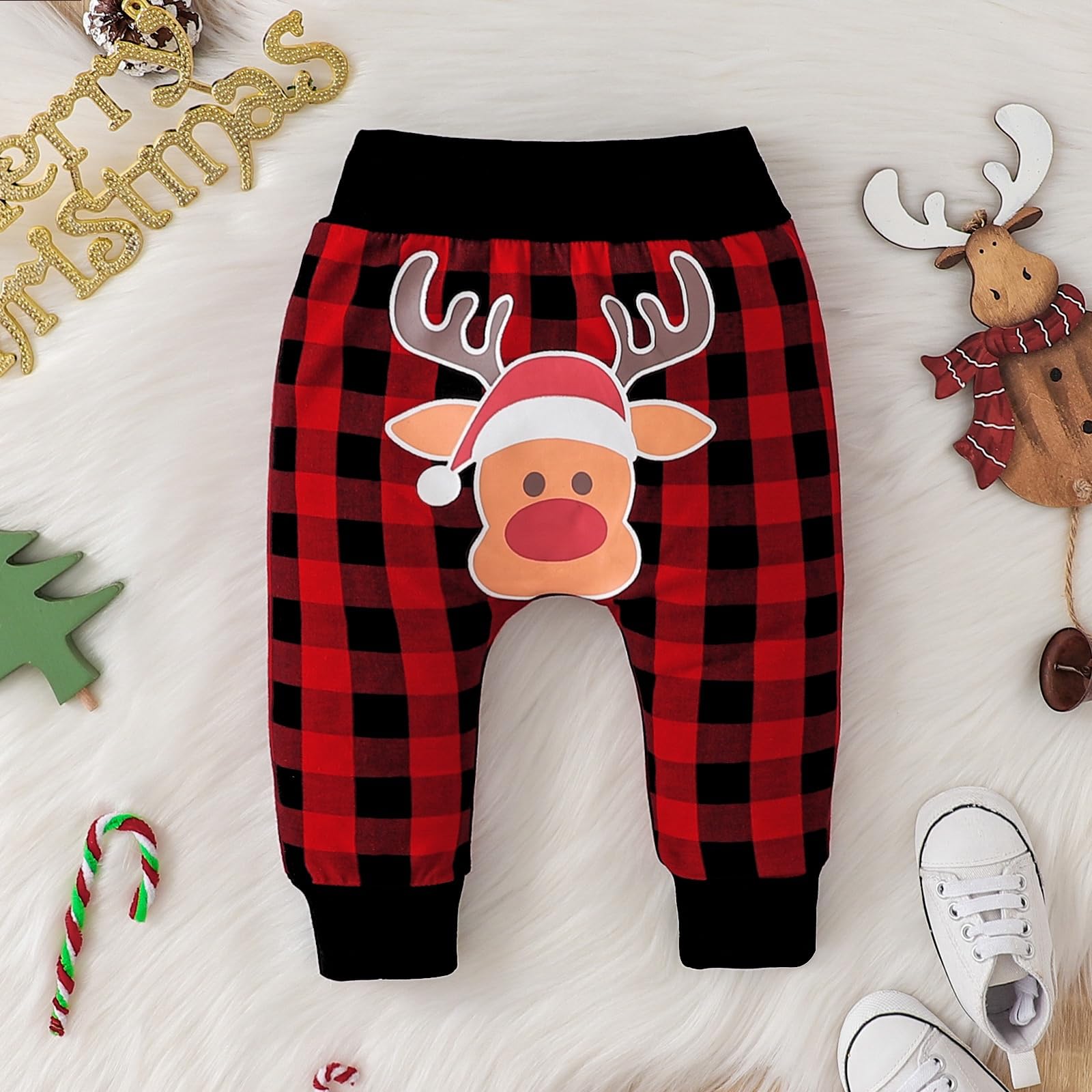 3PCS My 1st Christmas Letter Print Plaid Long Sleeve Baby Set