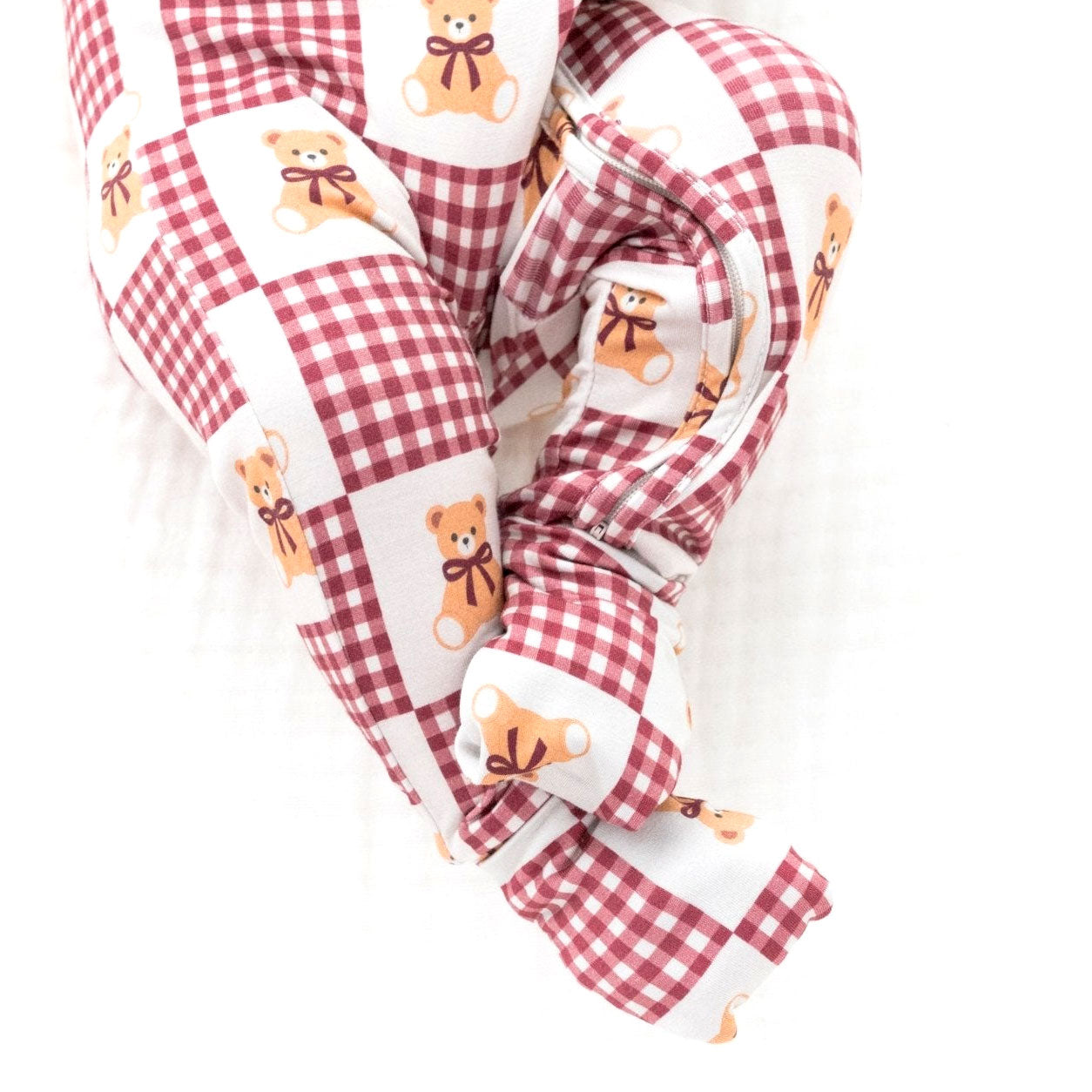 Timeless Bear Plaid Printed Zipper Long Sleeve Baby Jumpsuit