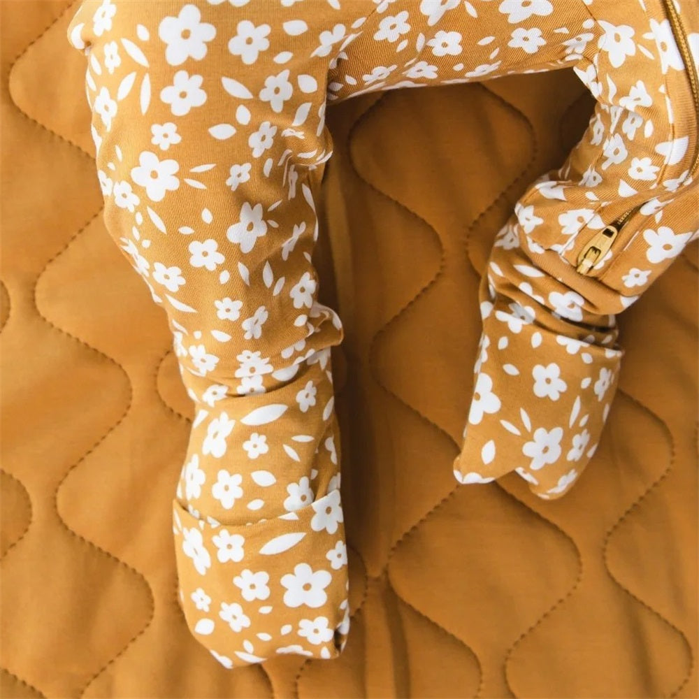 2PCS Allover Floral Print Long Sleeve Zipper Baby Jumpsuit