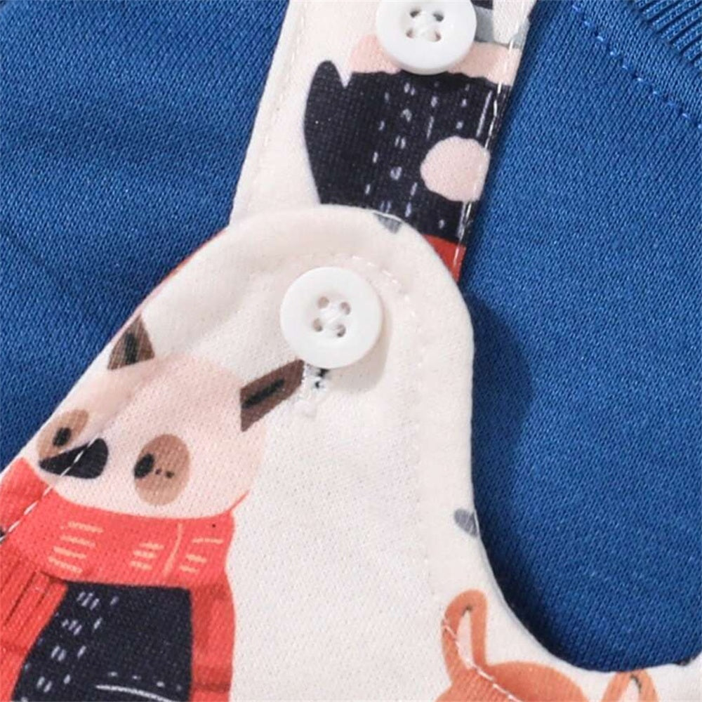 Cute Christmas Tree Animal Print Long Sleeve Baby Jumpsuit