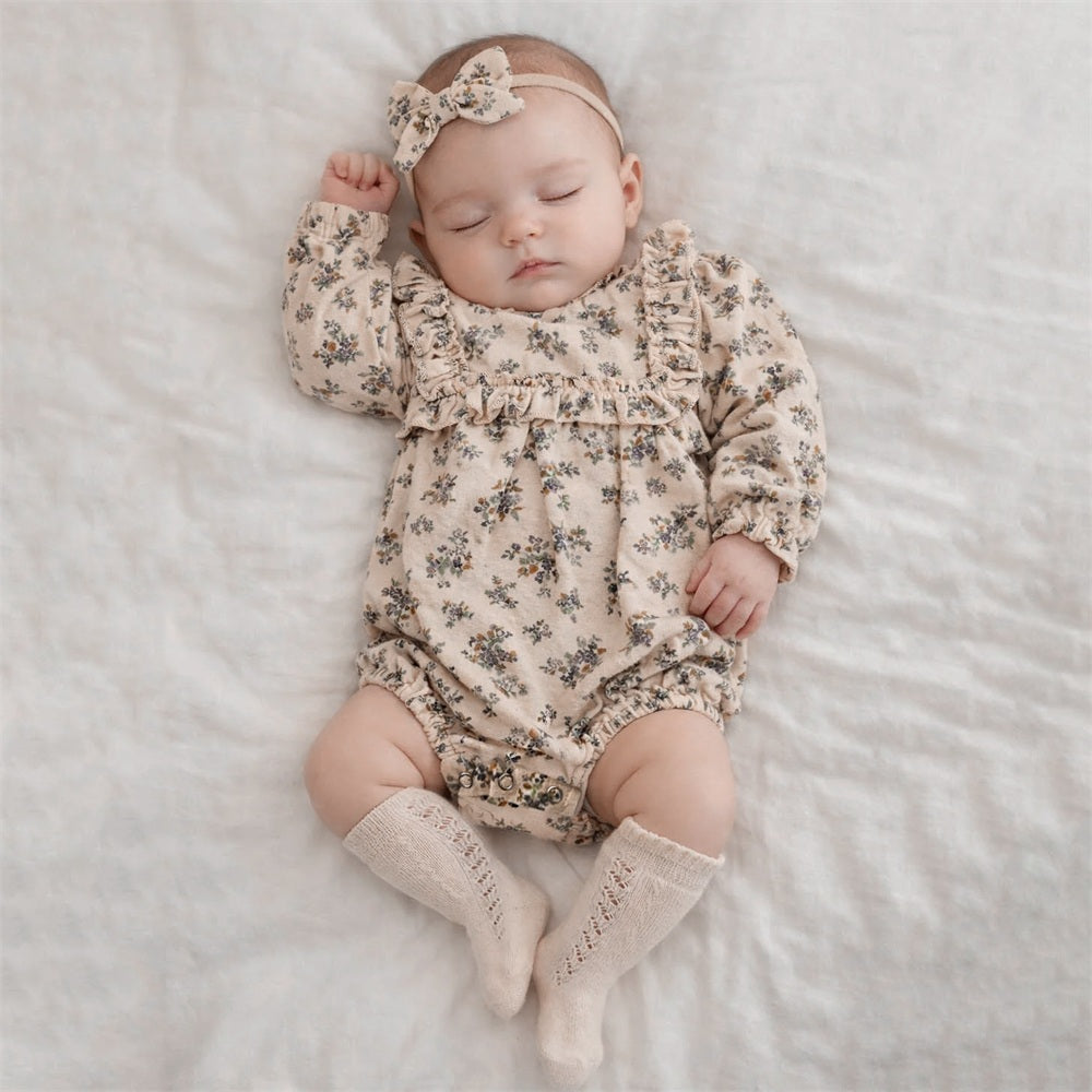 Adorable Allover Floral Print Long Sleeve Baby Romper