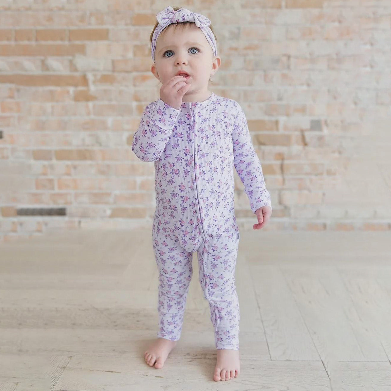 Elegant Floral Printed Long Sleeve Zipper Baby Jumpsuit