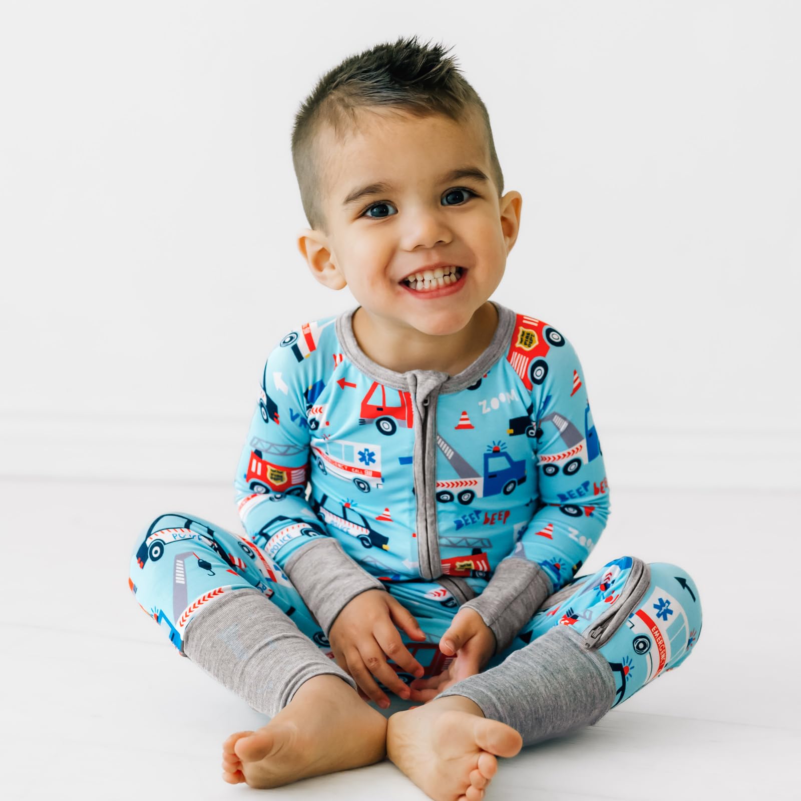Rescue Car Printed Zipper Bamboo Viscose Baby Jumpsuit