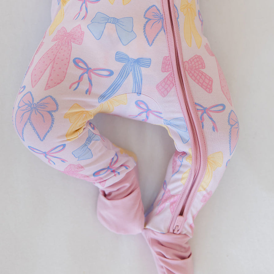 Cheerful Bow Printed Zipper Baby Girl Jumpsuit