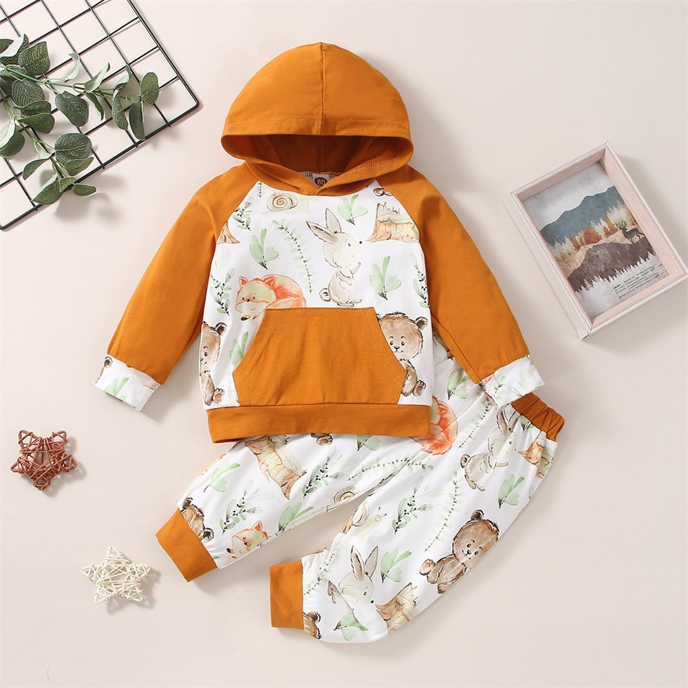 3PCS Cute Cartoon Animal Print Long Sleeve Baby Hooded Set