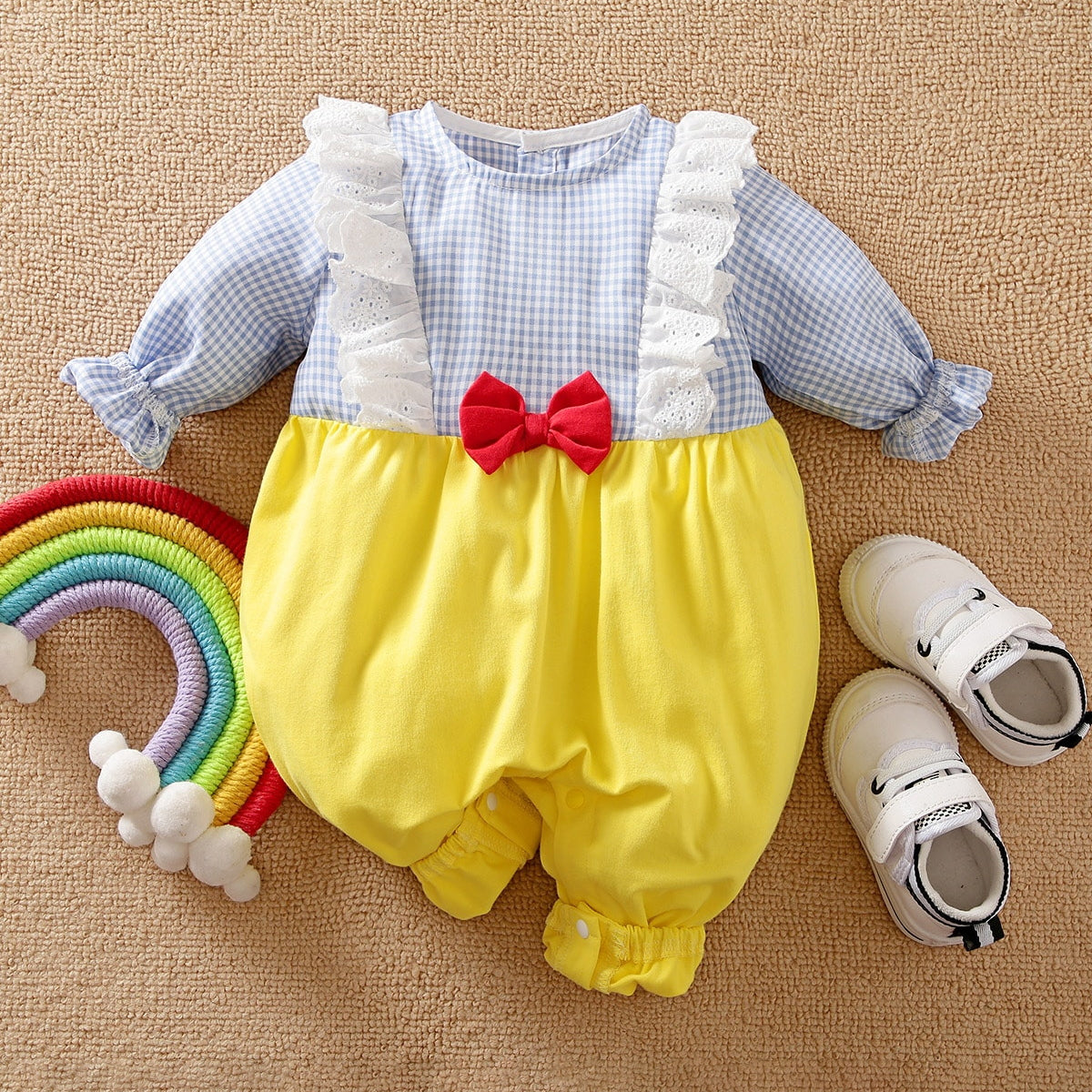 Princess Style Plaid Printed Baby Jumpsuit