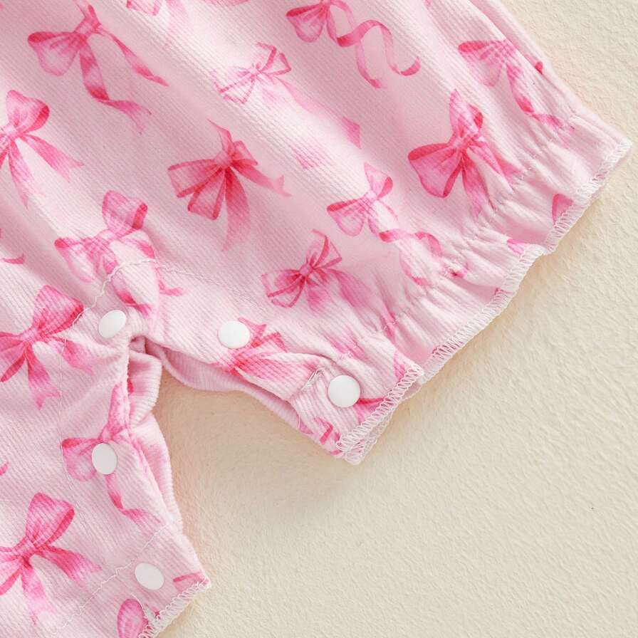2PCS Lovely Faux Two-Piece Bow Print Short Sleeve Baby Jumpsuit