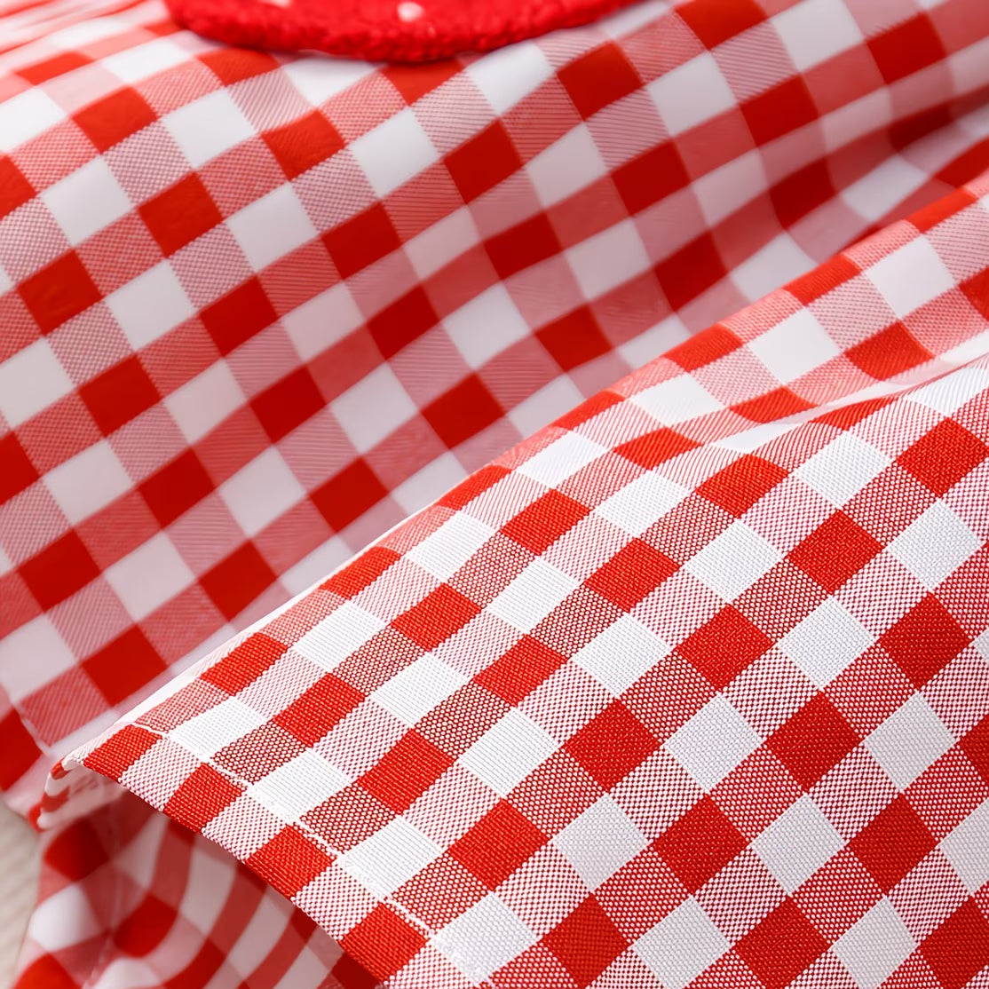 2PCS Pretty Strawberry Plaid Print Baby Romper