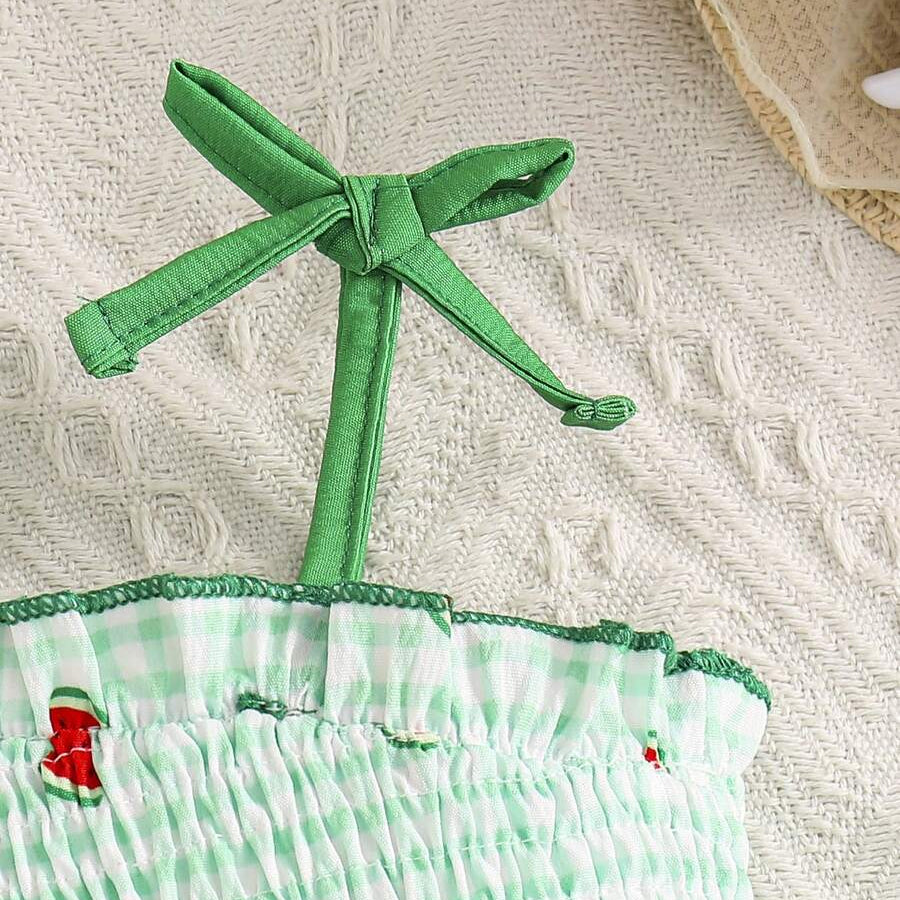 Lovely Watermelon Plaid Print Sleeveless Baby Jumpsuit