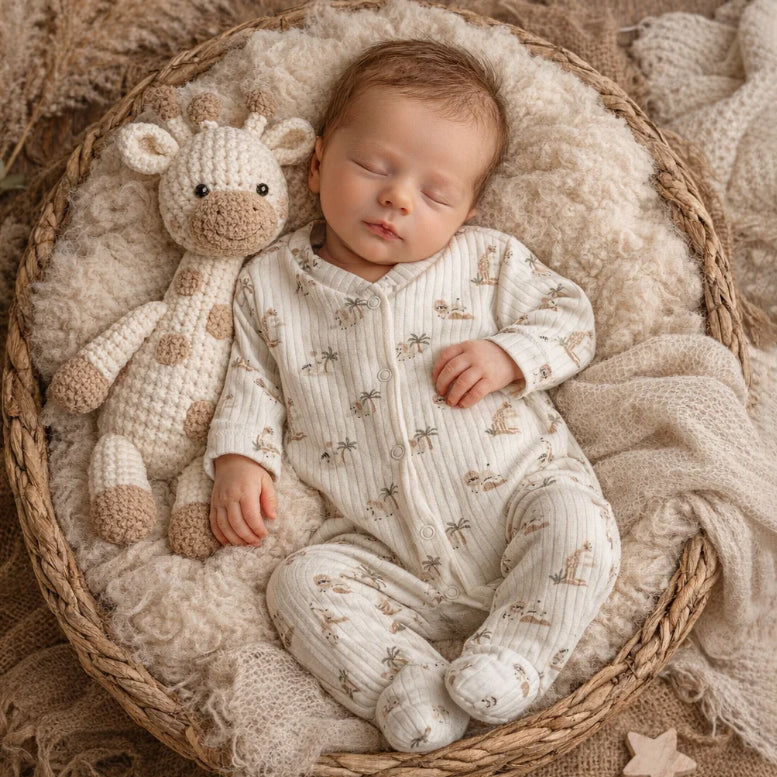 Adorable Coconut Tree Print Long Sleeve Baby Jumpsuit