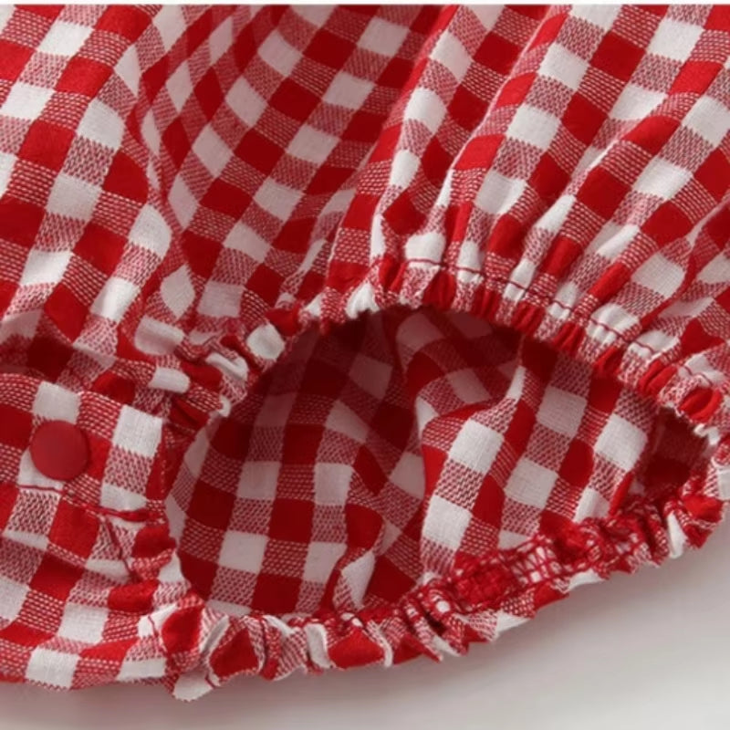 Cute 3D Watermelon Slice Collar Plaid Print Sleeveless Baby Romper