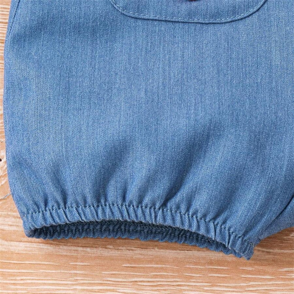 2PCS Summer Strawberry Embroidery Short Sleeve Baby Overalls Set