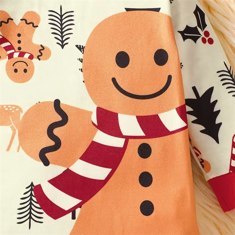 Endearing Christmas Gingerbread Print Long Sleeve Baby Jumpsuit