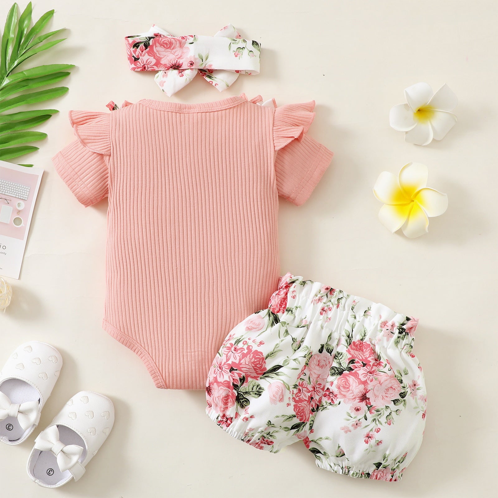 3PCS Grace Floral Print Short Sleeve Baby Set