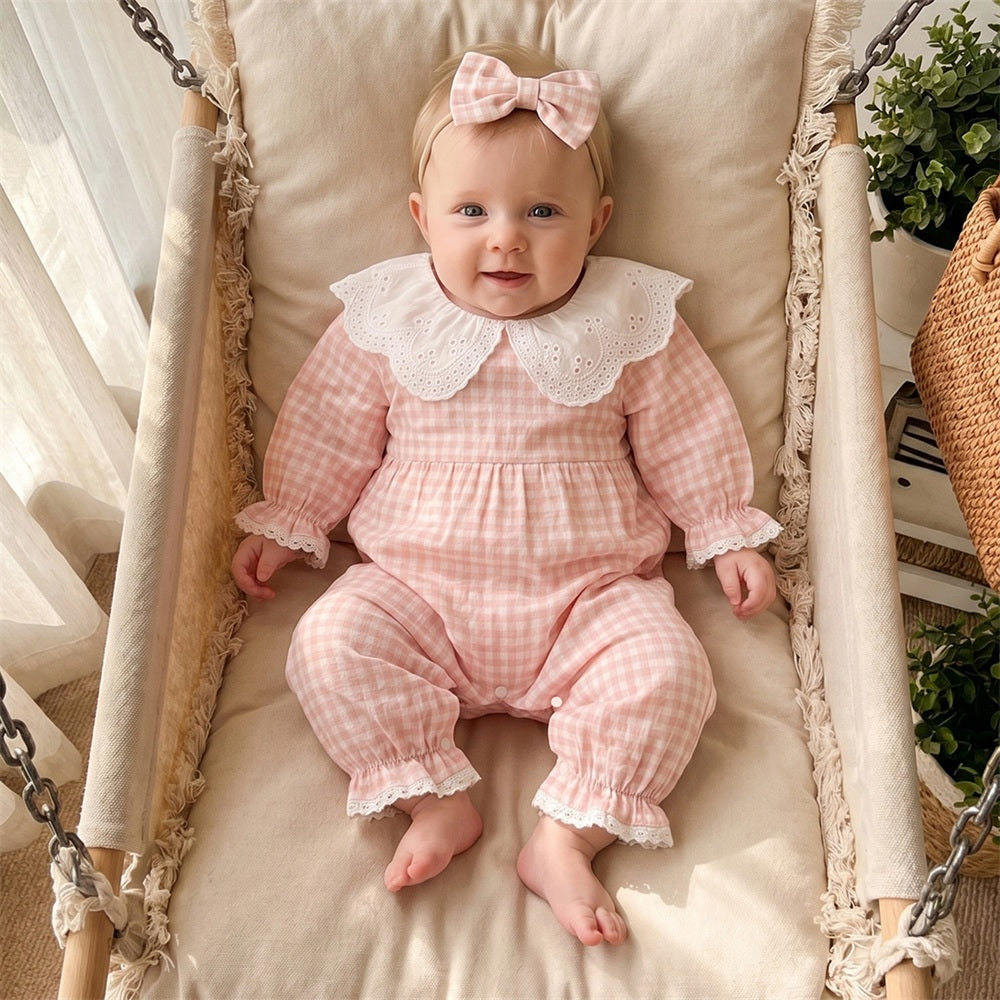 2PCS Gorgeous Plaid Print Long Sleeve Baby Jumpsuit