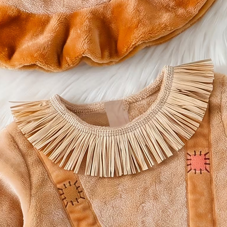 2PCS Vintage Scarecrow Style Plush Long Sleeve Baby Jumpsuit