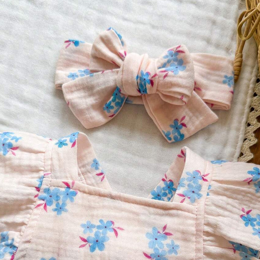 2PCS Gorgeous Floral Print Flounce Sleeve Baby Romper