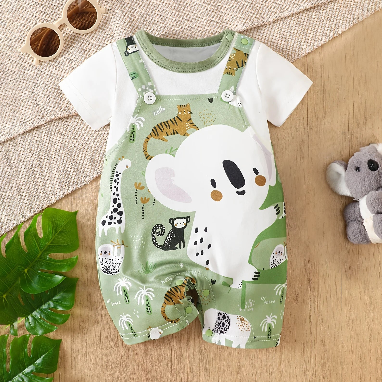 Adorable Koala Print Short Sleeve Baby Jumpsuit