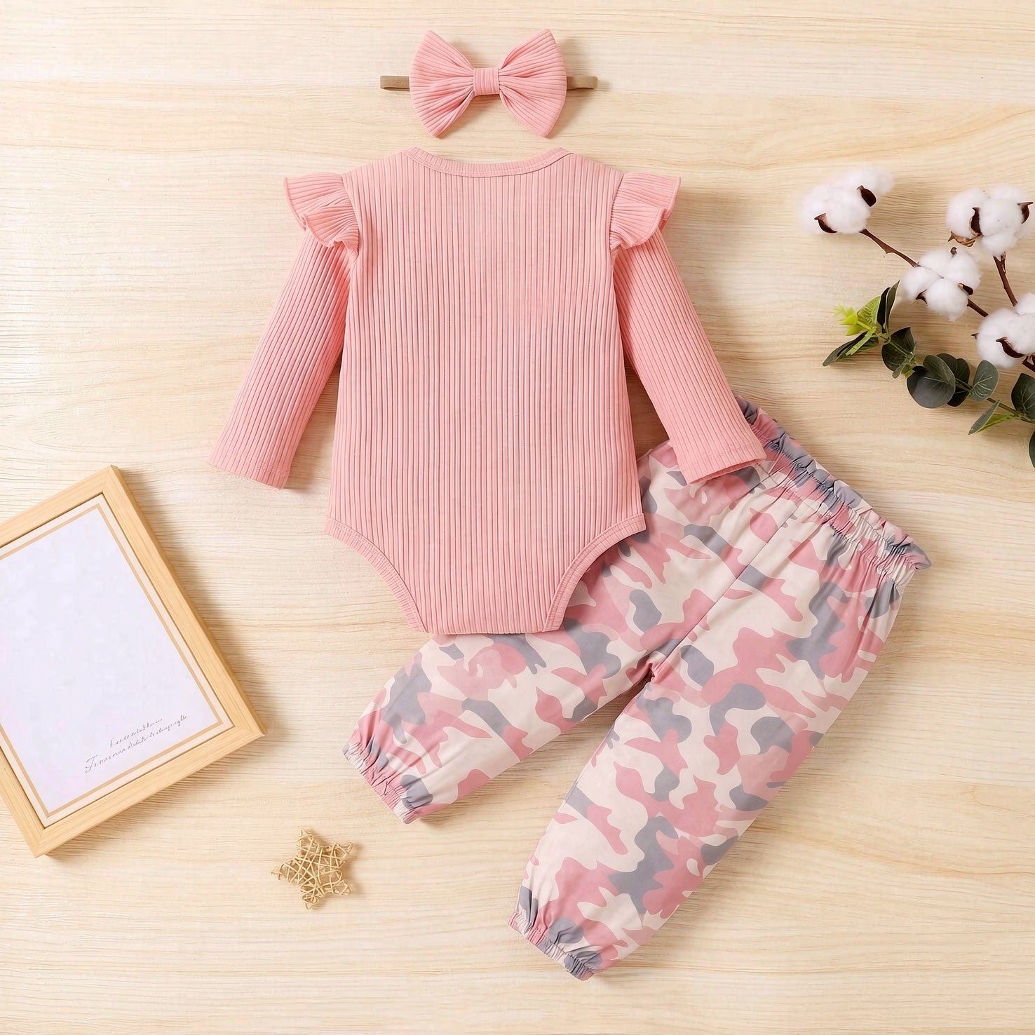 3PCS Casual Camouflage Printed Long Sleeve Baby Girl Set