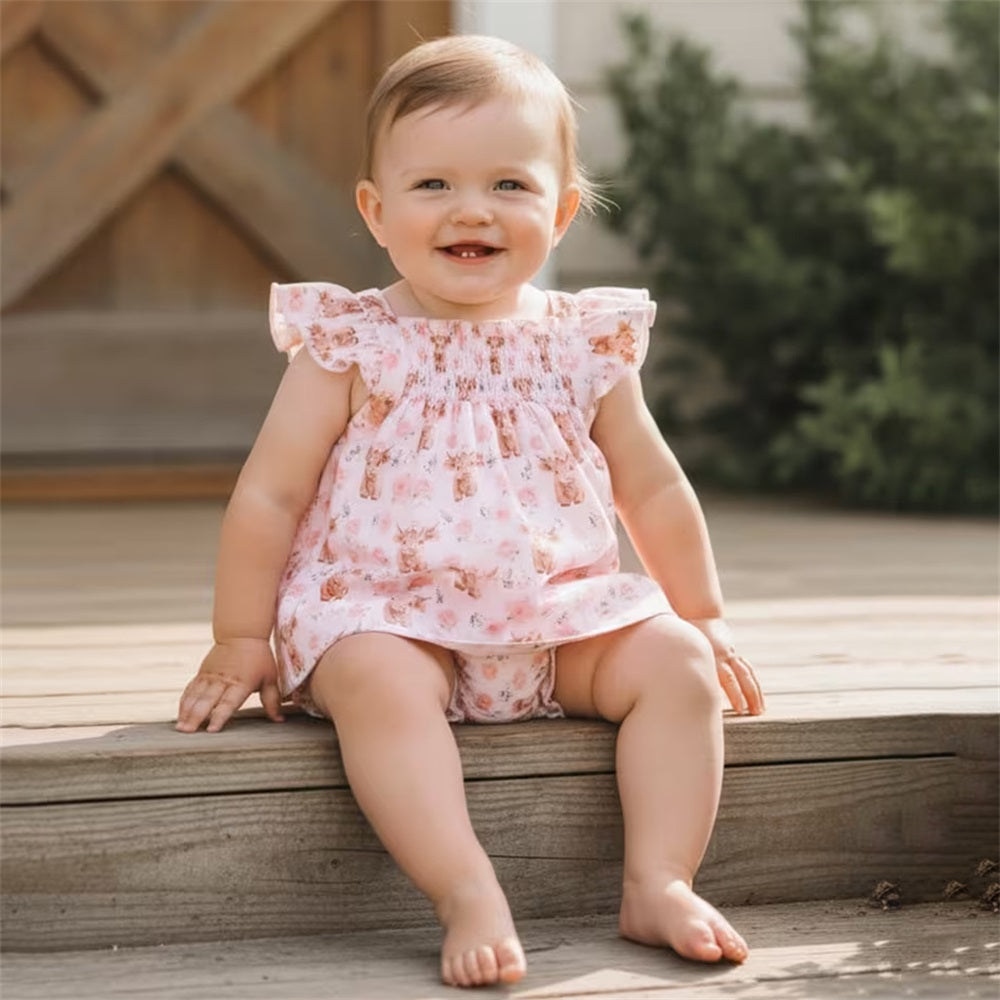 2PCS Cute Cattle and Floral Print Sleeveless Baby Set