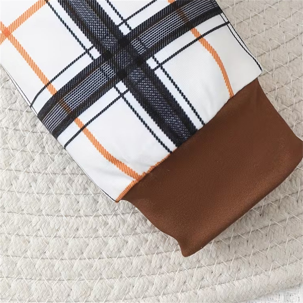 3PCS Casual Bear Embroidery Plaid Long Sleeve Baby Set