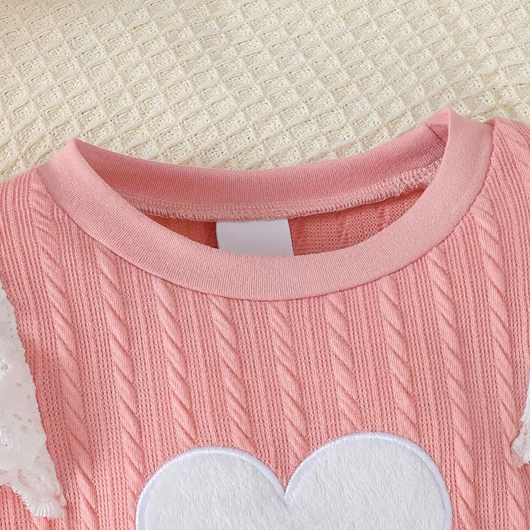 Good Baby Letter Heart Print Lace Ruffle Baby Jumpsuit