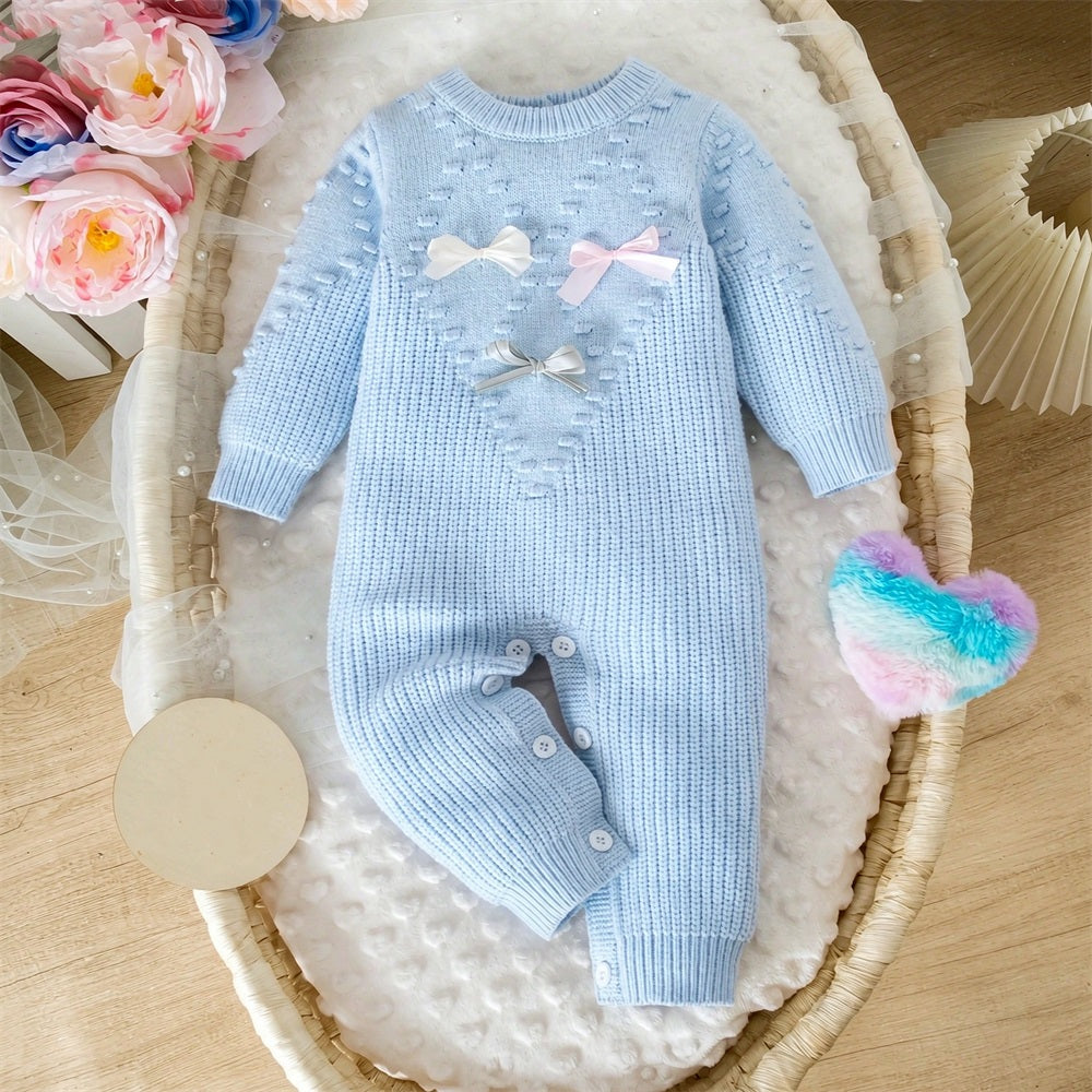 Sweet Bow Long Sleeve Knitted Baby Jumpsuit