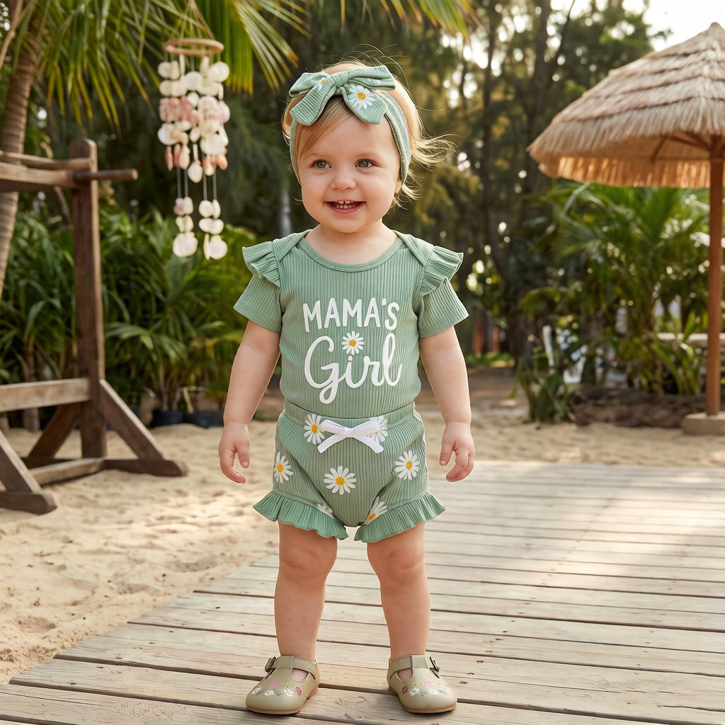 3PCS Mama's Girl Letter Daisy Printed Baby Set