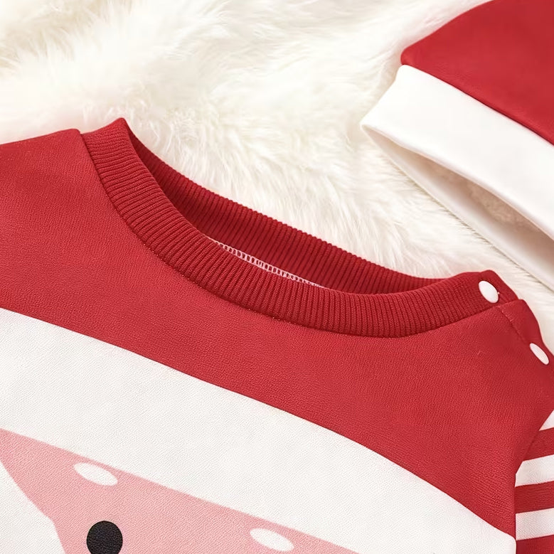 2PCS Sweet Santa Stripe Print Long Sleeve Baby Christmas Jumpsuit