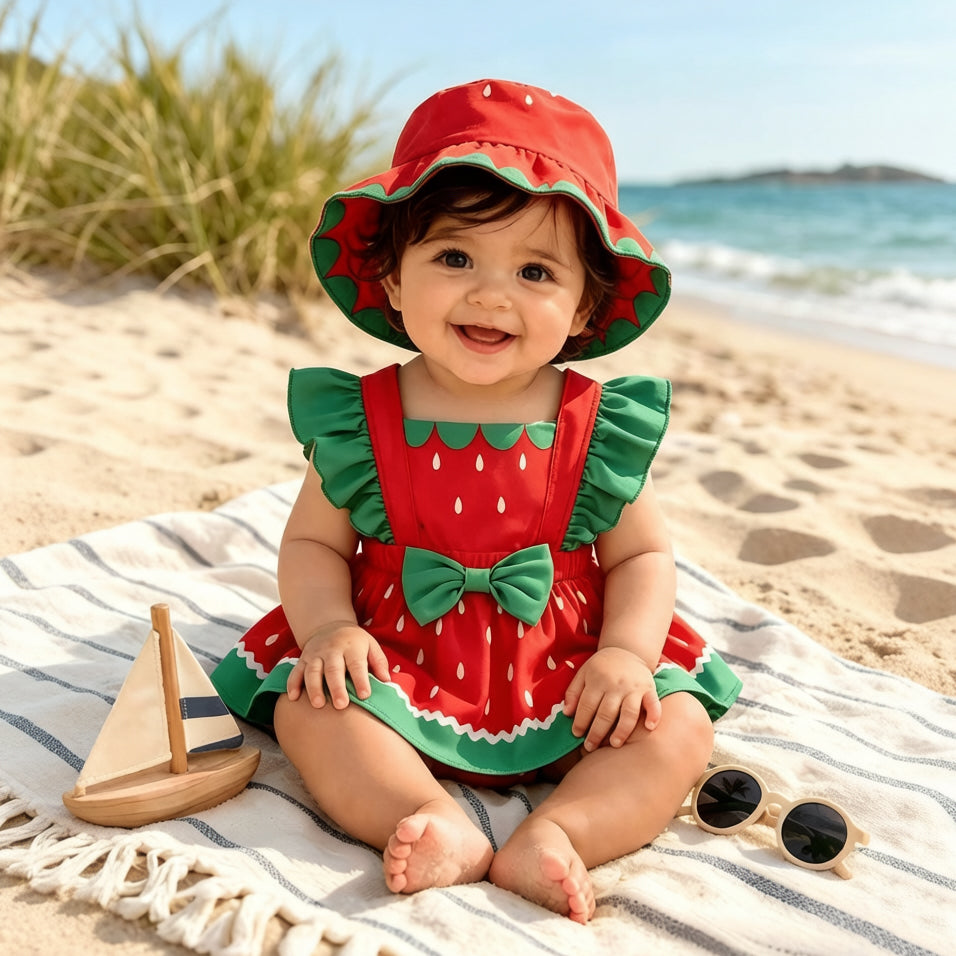2PCS Lovely Watermelon Printed Flutter Sleeve Baby Romper