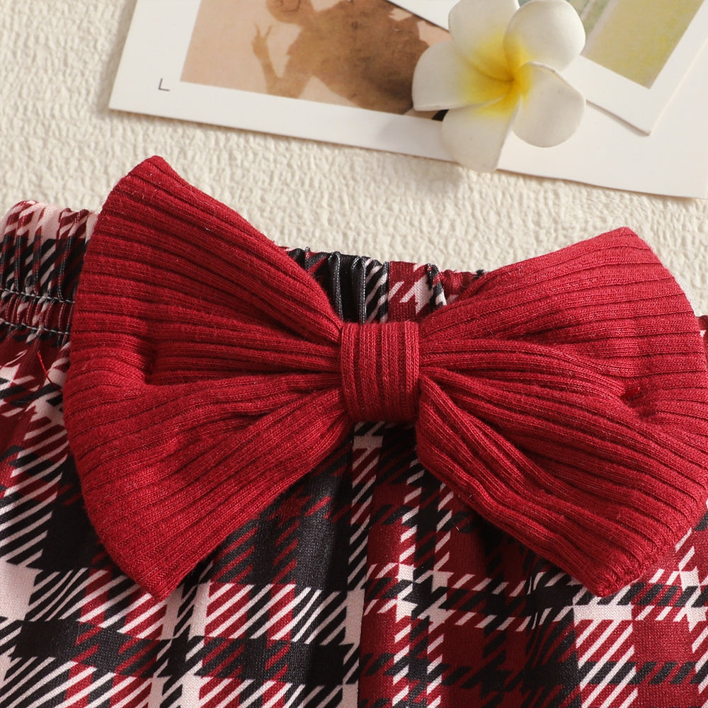 3PCS Endearing Plaid Print Christmas Long Sleeve Baby Girl Set