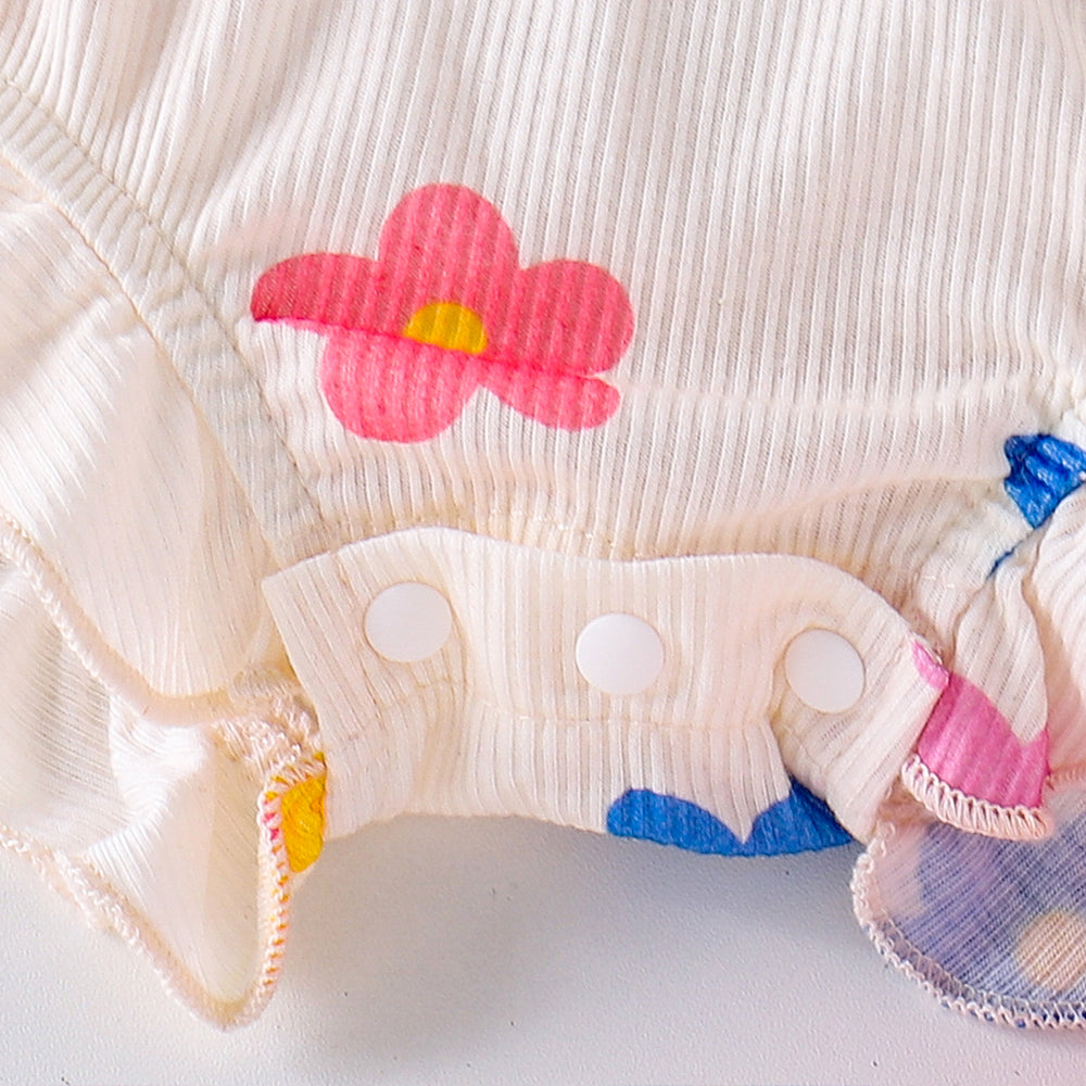3PCS Graceful Floral Printed Bow Baby Girl Romper