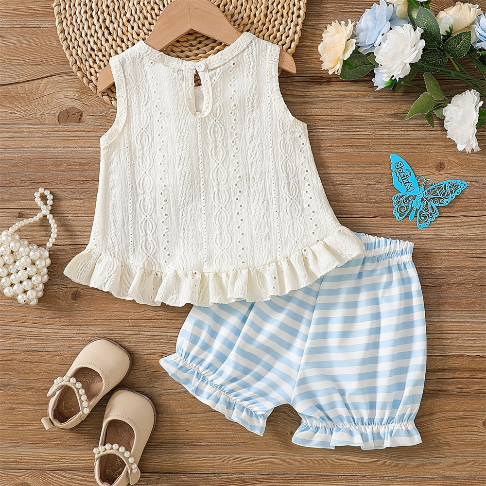 2PCS Summer Fashion Stripe Printed Sleeveless Baby Set