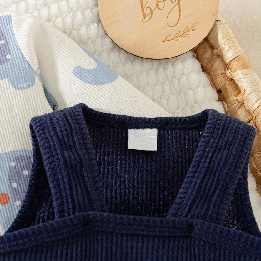 2PCS Cute Elephant Print Long Sleeve Corduroy Baby Boy Overalls Set