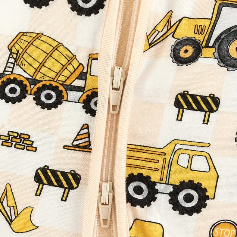 Excavator Printed Zipper Bamboo Viscose Baby Jumpsuit