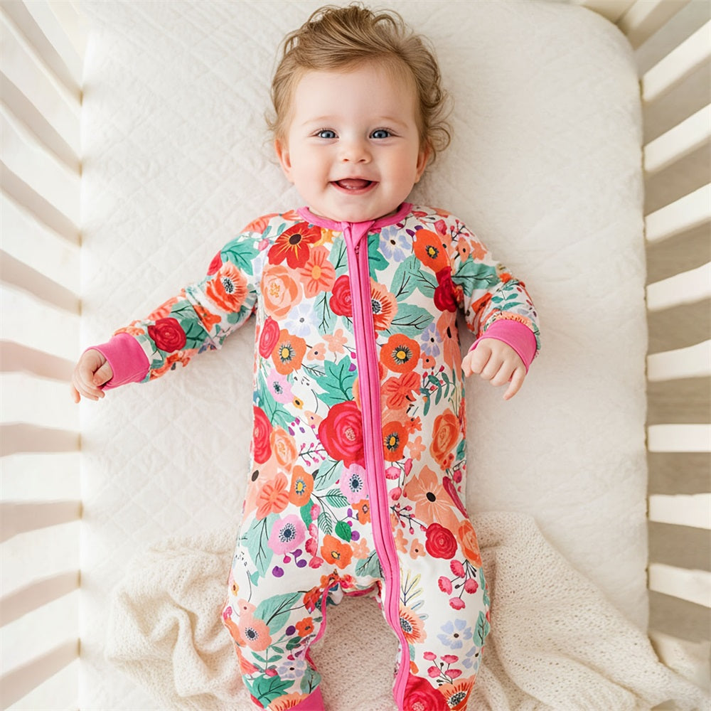 Allover Grace Floral Printed Zipper Baby Jumpsuit