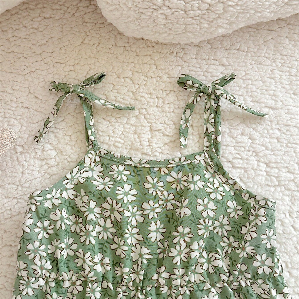 2PCS Trend Floral Printed Sleeveless Baby Jumpsuit